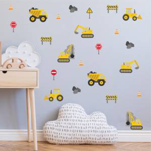 Wallstickers med tøffe gravemaskiner - magiske barnerom