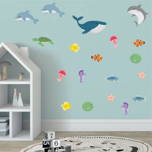 Kule wallstickers med fisker og sjĂždyr