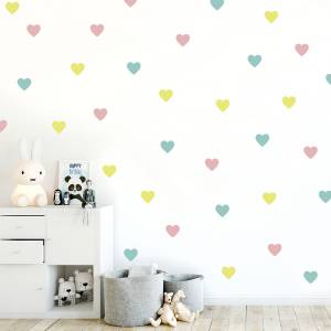 Wallstickers - veggdekor hjerter i gul, turkis og rosa
