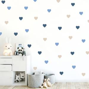 Wallstickers og veggdekor hjerter i blå og beige