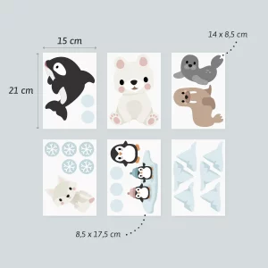 wallstickers med arktiske dyr - størrelsesguide