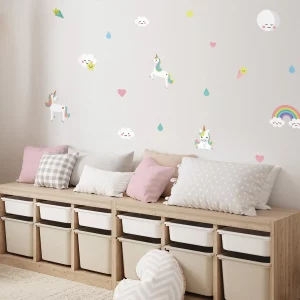 veggdekor med enhjørning og regnbue - wallstickers