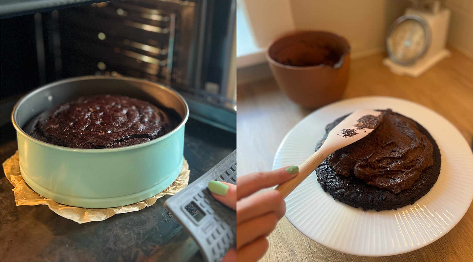 En allergivennlig sjokoladekake som først bakes i en rund kakeform i ovnen, deretter smøres med sjokoladeglasur på en hvit tallerken. Perfekt inspirasjon for barnebursdager, der våre festlige navnelapper og bursdagskort kan tilføre en personlig touch.